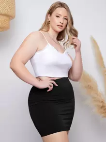 SHEIN Essnce Plus Solid Mini Bodycon Skirt - Black - View 5