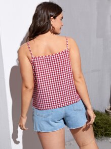Plus Gingham Knot Front Crop Top - Red and White - View 2
