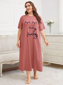 SHEIN Unity Plus Letter Graphic Nightdress - Redwood - View 1
