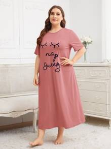 SHEIN Unity Plus Letter Graphic Nightdress - Redwood - View 4