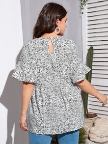 SHEIN Unity 大碼斑點印花後鎖孔襯衫 - 黑與白 - 查看 2