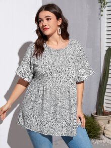 SHEIN Unity 大碼斑點印花後鎖孔襯衫 - 黑與白 - 查看 5