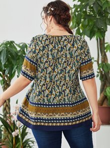 SHEIN Unity Plus Floral Print V Neck Blouse - Multicolor - View 2