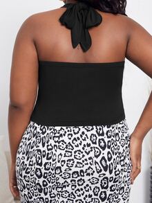 Top halter desgarro escalonado de espalda abierta - Negro - Ver 2