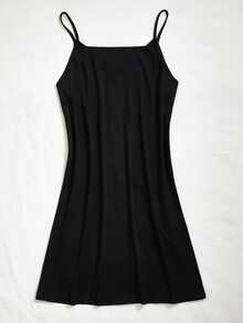 Đầm Plus Size Nút phía trước màu trơn Giải trí - màu đen - Xem 2