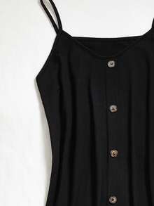 Đầm Plus Size Nút phía trước màu trơn Giải trí - màu đen - Xem 3