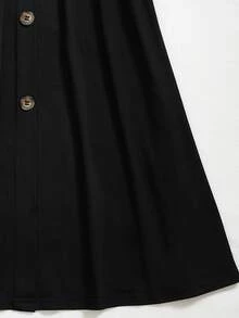 Đầm Plus Size Nút phía trước màu trơn Giải trí - màu đen - Xem 4