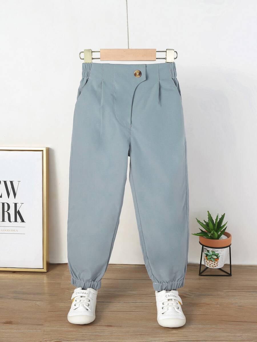 SHEIN 小男童素色錐形褲 - 淺灰色 - 查看 1