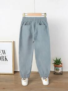 SHEIN 小男童素色錐形褲 - 淺灰色 - 查看 2