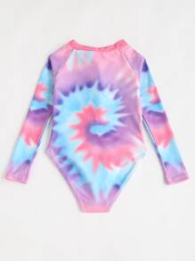 SHEIN Girls Tie Dye Zip Front One Piece Swimsuit - Multicolor - View 2