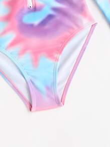SHEIN Girls Tie Dye Zip Front One Piece Swimsuit - Multicolor - View 3