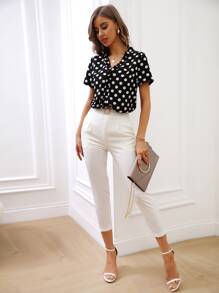 SHEIN Clasi Polka Dot Frill Trim Blouse - Black and White - View 3