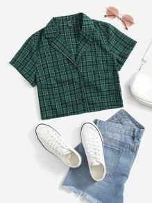 Áo sơ mi nữ Nút phía trước kẻ sọc Sẵn sàng - màu xanh lá - Xem 1