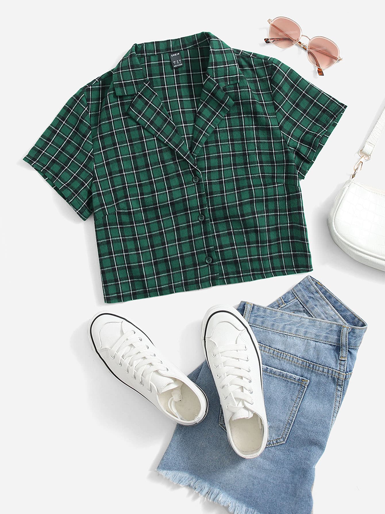 Áo sơ mi nữ Nút phía trước kẻ sọc Sẵn sàng - màu xanh lá - Xem 1