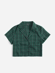 Áo sơ mi nữ Nút phía trước kẻ sọc Sẵn sàng - màu xanh lá - Xem 3