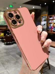 1入組高端時尚和豪華鍍金防摔TPR聚氨酯手機殼帶相機保護設計,適用於iphone - 粉色 - 查看 2