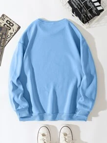 Men Letter Graphic Thermal Lined Sweatshirt - Baby Blue - View 2