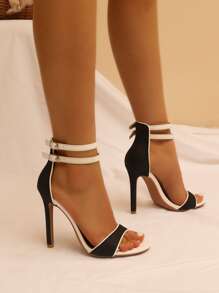 Ankle Strap Stiletto Heeled Sandals - Black - View 5