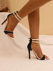 Ankle Strap Stiletto Heeled Sandals - Black - View 2