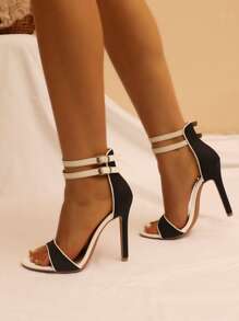 Ankle Strap Stiletto Heeled Sandals - Black - View 6