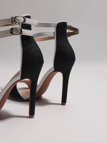 Ankle Strap Stiletto Heeled Sandals - Black - View 3