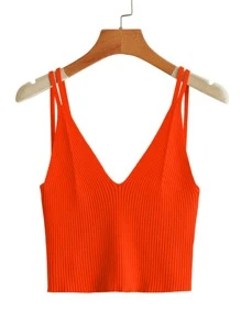 Solid Rib Knit Top - Orange - View 1