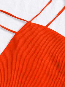 Crisscross Knotted Backless Rib Knit Top - Burnt Orange - View 4