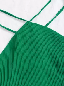 Crisscross Knotted Backless Rib Knit Top - Green - View 4