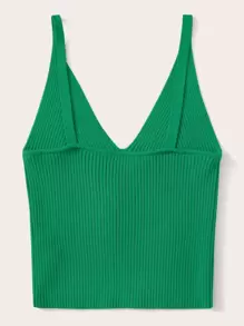 SHEIN Unity Ribbed V-Neck Crop Top - Green - View 2