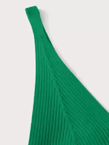 SHEIN Unity Ribbed V-Neck Crop Top - Green - View 3