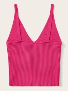 SHEIN Unity Ribbed V-Neck Crop Top - Hot Pink - View 2
