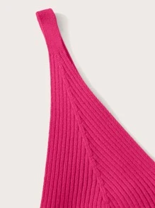 SHEIN Unity Ribbed V-Neck Crop Top - Hot Pink - View 3