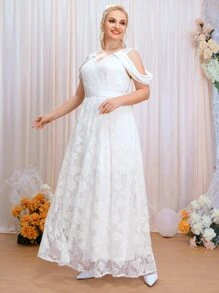 SHEIN Belle Vestido de novia de hombros descubiertos maxi con encaje - Blanco - Ver 1