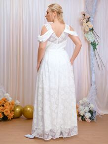 SHEIN Belle Vestido de novia de hombros descubiertos maxi con encaje - Blanco - Ver 2