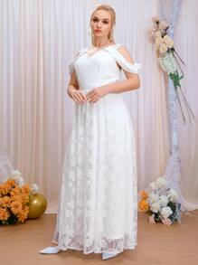 SHEIN Belle Vestido de novia de hombros descubiertos maxi con encaje - Blanco - Ver 6