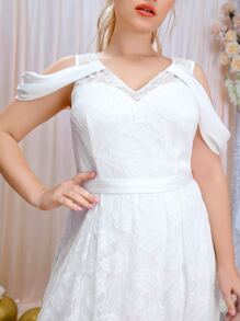 SHEIN Belle Vestido de novia de hombros descubiertos maxi con encaje - Blanco - Ver 7