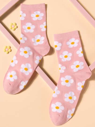 Flower Print Crew Socks