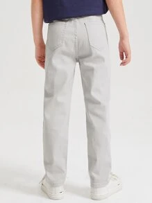 SHEIN Tween Boy Simple Preppy Daily Casual Elastic Waist Slim Jeans With Flat Pockets - Light Grey - View 2
