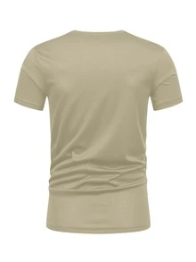 男士素色圓領T恤 - 卡其色 - 查看 2
