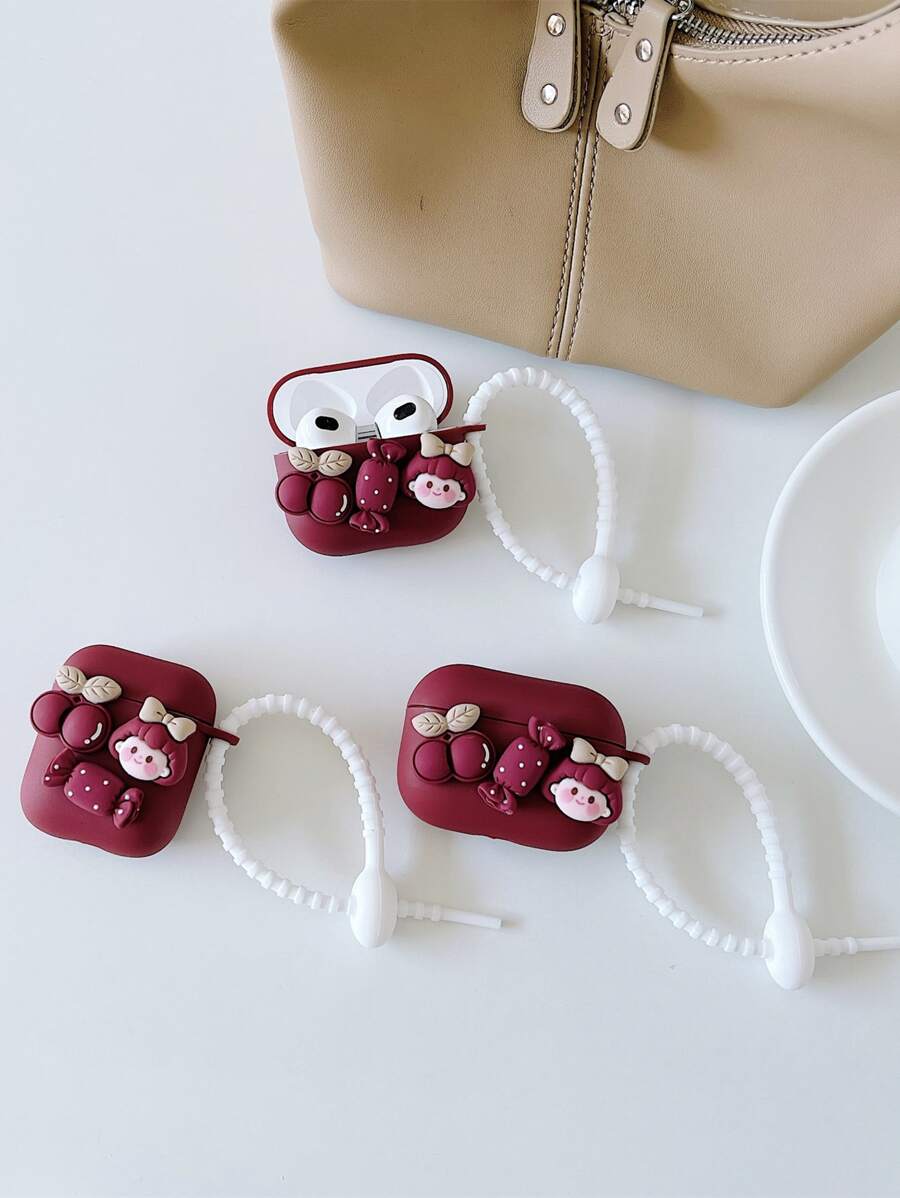 Hộp đựng trang trí bằng phim hoạt hình 3D cô gái tương thích với Airpods - Màu Đỏ Sâu - Xem 1