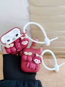 Hộp đựng trang trí bằng phim hoạt hình 3D cô gái tương thích với Airpods - Màu Đỏ Sâu - Xem 2