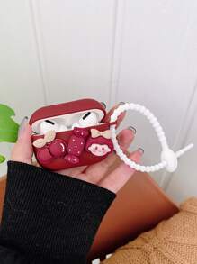 Hộp đựng trang trí bằng phim hoạt hình 3D cô gái tương thích với Airpods - Màu Đỏ Sâu - Xem 3