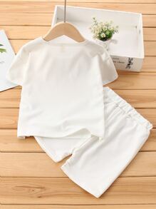 小男童卡通和字母圖案T恤和短褲 - 白色 - 查看 2