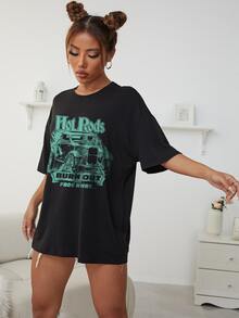 Áo thun nữ Ô tô/xe hơi Slogan Giải trí - màu đen - Xem 4