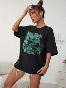 Áo thun nữ Ô tô/xe hơi Slogan Giải trí - màu đen - Xem 5