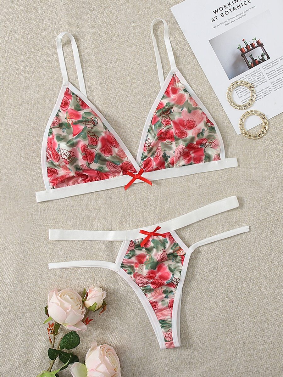 Set de lencería floral con abertura - Multicolor - Ver 1