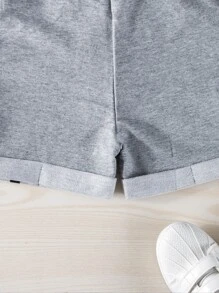 小男童恐龍刺繡拼接面前蝴蝶結短褲 - 灰色 - 查看 4