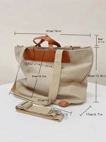 Bolso de lona con estampado de letras de moda y gran capacidad, que se puede usar como bolso de mano, bolso de hombro o bolso cruzado, adecuado para uso diario, ir y venir, universidad, trabajo, viajes de negocios, viajes y almacenamiento. Bolso grande, mejores ideas de inspiración otoñal, útiles escolares, bolso escolar, bolso de mano escolar, bolso escolar, mochila escolar, bolsos de vuelta al cole, ligero, portátil - Caqui - Ver 4