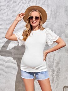 SHEIN Maternidad Camiseta unicolor ribete en abanico - Blanco - Ver 1