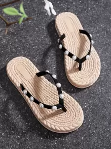 Dép Xỏ ngón Nữ Ngọc trai màu trơn Đúng mốt - màu đen - Xem 1